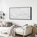 Large Hand-Painted Oil Painting on Canvas Black Frame White Textured Wall Art Abstract Minimalist 3d Artwork Neutral Wall Picture Home Decor for Living Room Bedroom Office Ready to Hang 48x24inch