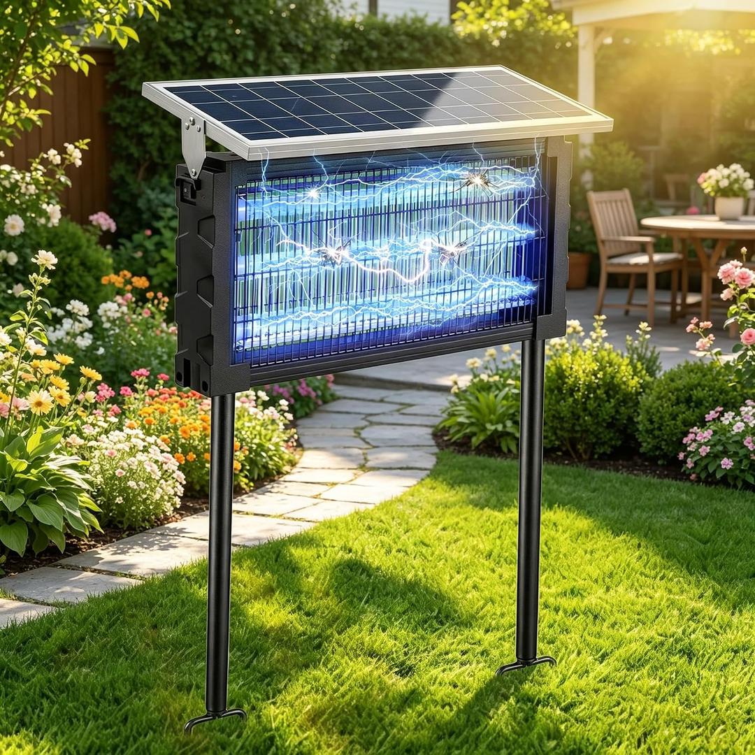 2026 Solar Bug Zapper Outdoor Waterproof,4500V Mosquito Zapper Repellent Outdoor Patio,3 LED Tubes Large Cordless Electric Mosquito Trap Auto On/Off Gnat Fly Insect Bug Zapper for Yard Camping Indoor