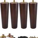 La Vane 5 inch Solid Wood Furniture Legs (12cm) - Walnut Finish Tapered Replacement Feet with 5/16 inch Thread & Mounting Plates - Set of 4 for Sofa, Couch, Cabinet, Ottoman