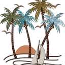 Shimeyao Coastal Metal Wall Art Palm Tree Metal Wall Art Outdoor Beach Bathroom Decor Tropical Tree Sculptures for Indoor Outdoor Decor(Sailboat)