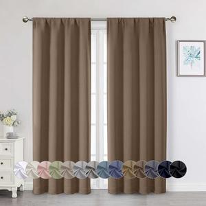 WelvetBLK Brown Blackout Curtains for Bedroom Living Room 72 Inches Long 2 Panels Set, Soft Solid Thermal Room Darkening French Door Curtain, Modern Rod Pocket Design, Brown, 40" Wx72 L