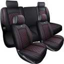 Aierxuan Truck Seat Covers for Chevy Silverado GMC Sierra Trail Boss Z71 Pickup 2007-2026 1500 2500HD 3500HD Crew Double Extended Cab Waterproof Leather (Full Set, Black-Red)