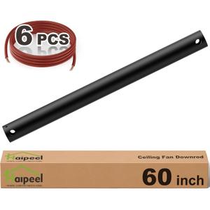 Haipeel 60 Inch Ceiling Fan Downrod, 5 FT Extension Rod with Extended Cord, 1 Inch Diameter Not Threaded Downrod for Ceiling Fan, Heavy Duty Ceiling Fan Accessories (Black)