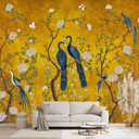 Golden Chinese Style Flowers Birds Large wall murals Peel and Stick Wallpaper for Bedroom Living Room - 85"x118"