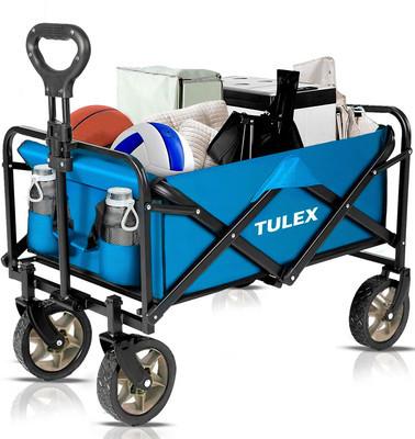 4324 Blue Wagon Cart Foldable with All-Terrain Wheels, Collapsible Wagon with...