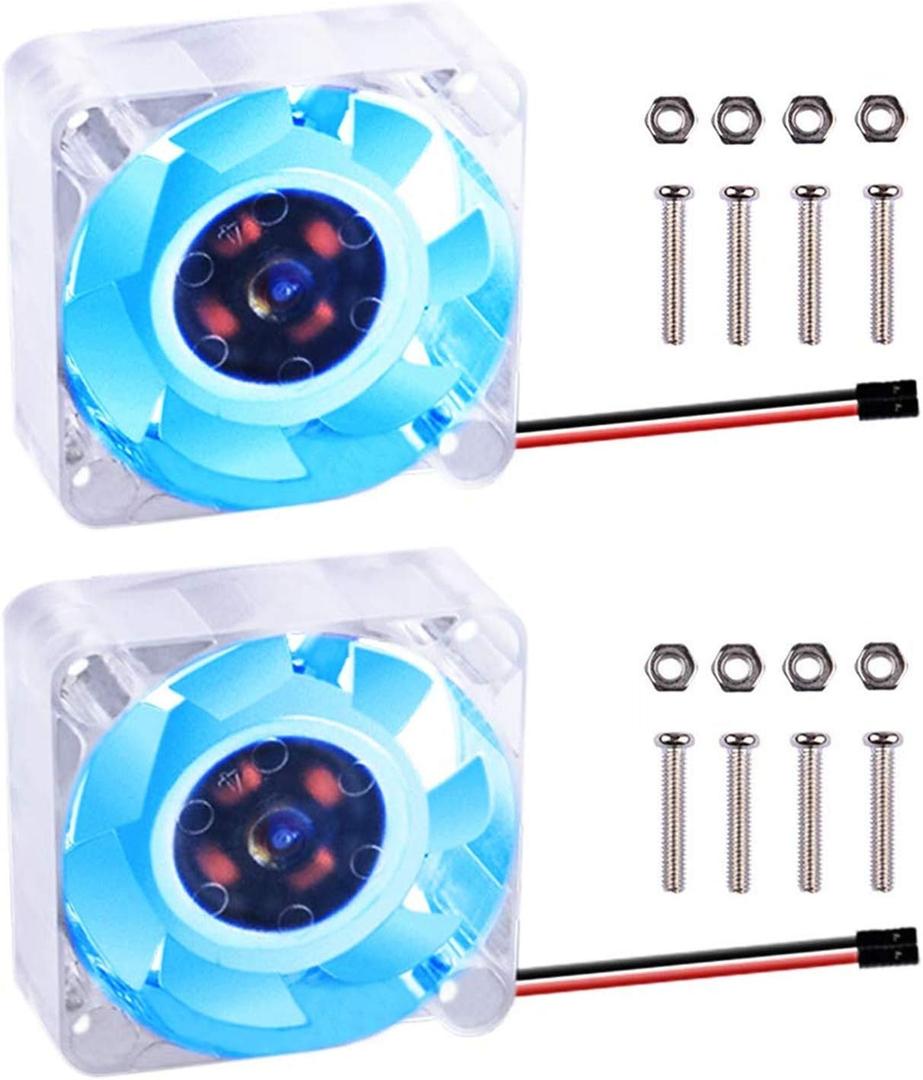 GeeekPi 2pcs Quiet Cooling Fan 40x40x10mm 4010 Fan DC 5V 3.3V Brushless CPU Cooling Fan Cooler Radiator for Raspberry Pi 4B/3B+/3B/2B (Blue)