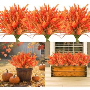 36 Bundles Artificial Fall Flowers Outdoors Fake Fall Lavender Flowers UV Resistant No Fade Plastic Faux Fall Plants for Indoor Home Porch Autumn Thanksgiving Fall Decorations (Orange)