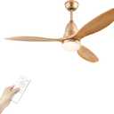 52 inch Champagne Gold Luxury Style Ceiling Fan with Light Solid Wood Blade Noiseless Reversible Motor Dimmable Light Memory Living Room and Bedroom Ceiling Fan (Golden04) (Gold)
