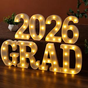 2026 Graduation Decorations 8 LED Marquee Light-Up Letters,Grad 2026" for Preschool, Kindergarten, School, and College Party Dcor