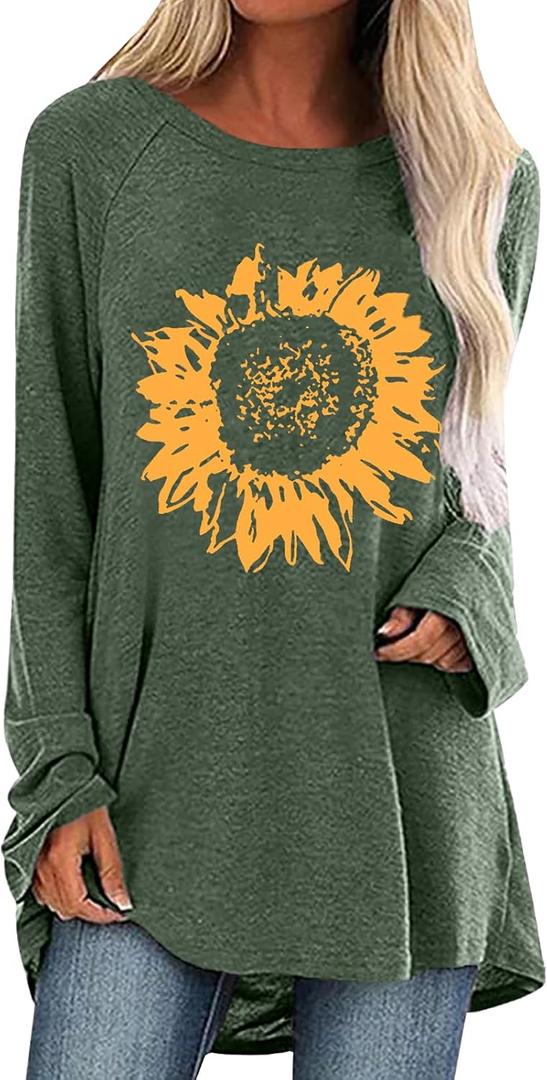 Locryz Women Tunic Tops for LeggingsGraphic Print Shirt Casual Long Sleeve Tunics Blouse (Green, XL)