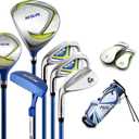 PGM Junior Golf Club, NSR Golf Clubs Complete Set Left Handed for Children Kids, 6 Pieces Youth Golf Clubs with Stand Bag and 2 Headcovers for Boys & Girls, Aged 9-12, Driver, Hybrid Wood, 7 iron, 9 iron, Sand Wedge and Putter
