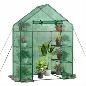 Portable Greenhouse for Outdoors | Walk in Greenhouses Heavy Duty with Durable PE Plant Cover with 4 Tiers of 16 Shelves | Gardening Plant House with Roll-up Zipper Door - 15" L x 6" W x 39" H