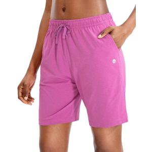 G Gradual Women's Bermuda Shorts Jersey Shorts with Deep Pockets 7" Long Shorts for Women Lounge Walking Athletic (Large, Rose Red)