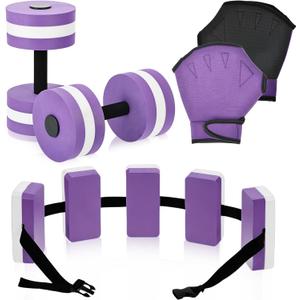 5 Pcs Water Dumbbells Aquatic Exercise Combo Set, Pool Exercise Equipment for Adults with EVA Pool Weights Dumbbells, Swim Belt & Swimming Aquatic Gloves for Swim Fitness, Water Aerobics Equipment Set