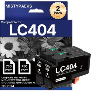LC404BK LC404 Ink Cartridges Compatible for LC404XL LC404 Ink Cartridges for Brother Printer Compatible with Brother MFC-J1205W MFC-J1215W MFC-J1205W XL Printer (2 Black)