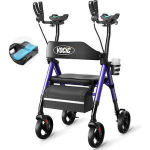VOCIC Z22 Upright Walkers for Seniors with Seat, GelSoft Stand Up Walker
GelSoft Upright Walker with Adjustable Armrests&Cup Holder; 8" All-Terrain & Ergo Backrest Provide Comfort, 300 LBS, Purple