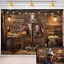 18X10ft Western Party Backdrop Rustic Wooden Cowboy Backdrop, Wild West Wooden House Farm Photography Background Western Theme Cowboy Birthday Party Decor Banner Photo Studio Props