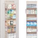 Over Door Organizer with 6 Extra Large Pockets 12 Side Pockets, 2-Pack Sturdy Closet Rack, Hanging Storage Organizer with Clear Window for Shoes, Diapers, Toys, Bedroom, Bathroom, Beige