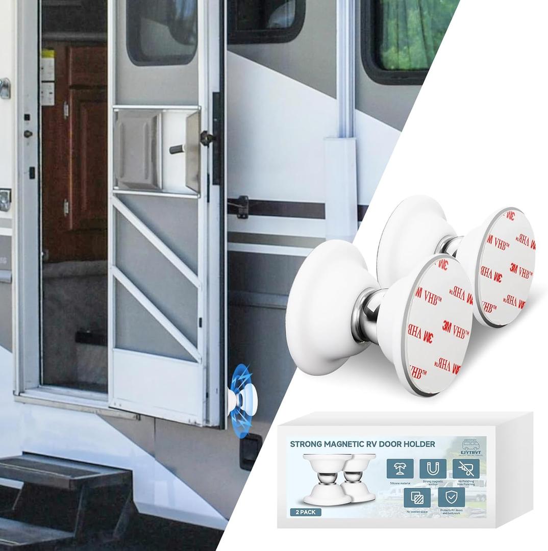 RV Door Holder Magnetic Baggage Door Catch Latch for RV, Camper, Trailer, Motor Home, Boat Compartments, Cargo (White, 2 Pack)