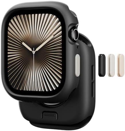 MAGEASY Designed for Apple Watch Series 10 Case 46mm | Shockproof Silicone Bumper with Customizable Buttons, Military Grade Durable Protective iWatch Cover, Skin Series - Black