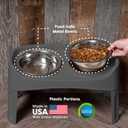 IRIS USA Elevated Dog Bowls Adjustable Stand, Raised Feeding Station with 2 Stainless Steel 64 oz Bowls, Spill Guard, Dual Height 12.25" or 4.63", Made in USA, Dark Gray