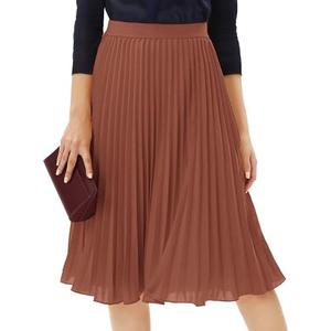 Women's Casual Skirts Summer Pleated A Line High Waist Below Knee Elegant Zipper Skirt,  Medium