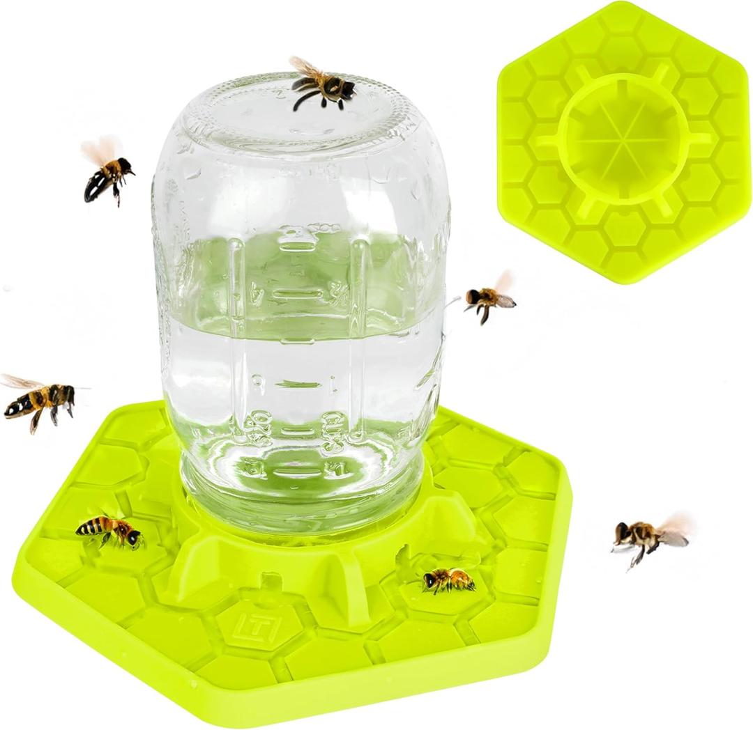 Bee Feeder for Mason Jar Made of Silicone - Bee Watering Station for Garden Compatible with Regular Mouth Mason Jars (Yellow)