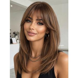 AISI HAIR Beginner Friendly Brown Wig with Bangs for Women Daily Party
Chestnut Brown with Caramel Highlights,Face Framing,Quick to Wear,Soft Fiber,Soft All Day,Adjustable Fit,Medium Length