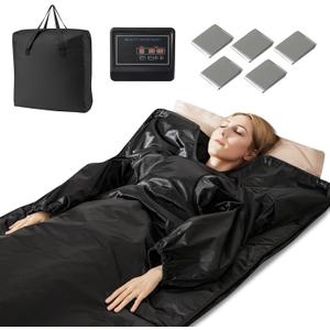 Infrared Sauna Blanket, Portable Full-Body Personal Sauna for Home Use w/Arm Sleeves, Wraps, Carry Bag, 90-180F Temp Range, 30-90Min Timer, Relaxation & Detoxification, Muscle Tension Relief