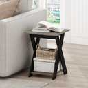 Furinno Modern X-Legs Side Table, Open Shelf End Table, Grey Oak, 1-Pack, X-Legs