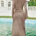 Saodimallsu Womens Crochet Beach Cover Ups Set 2 Piece 2026 Boat Neck Crop Long Sleeve Tops High Slit Maxi Skirt Sets (M)