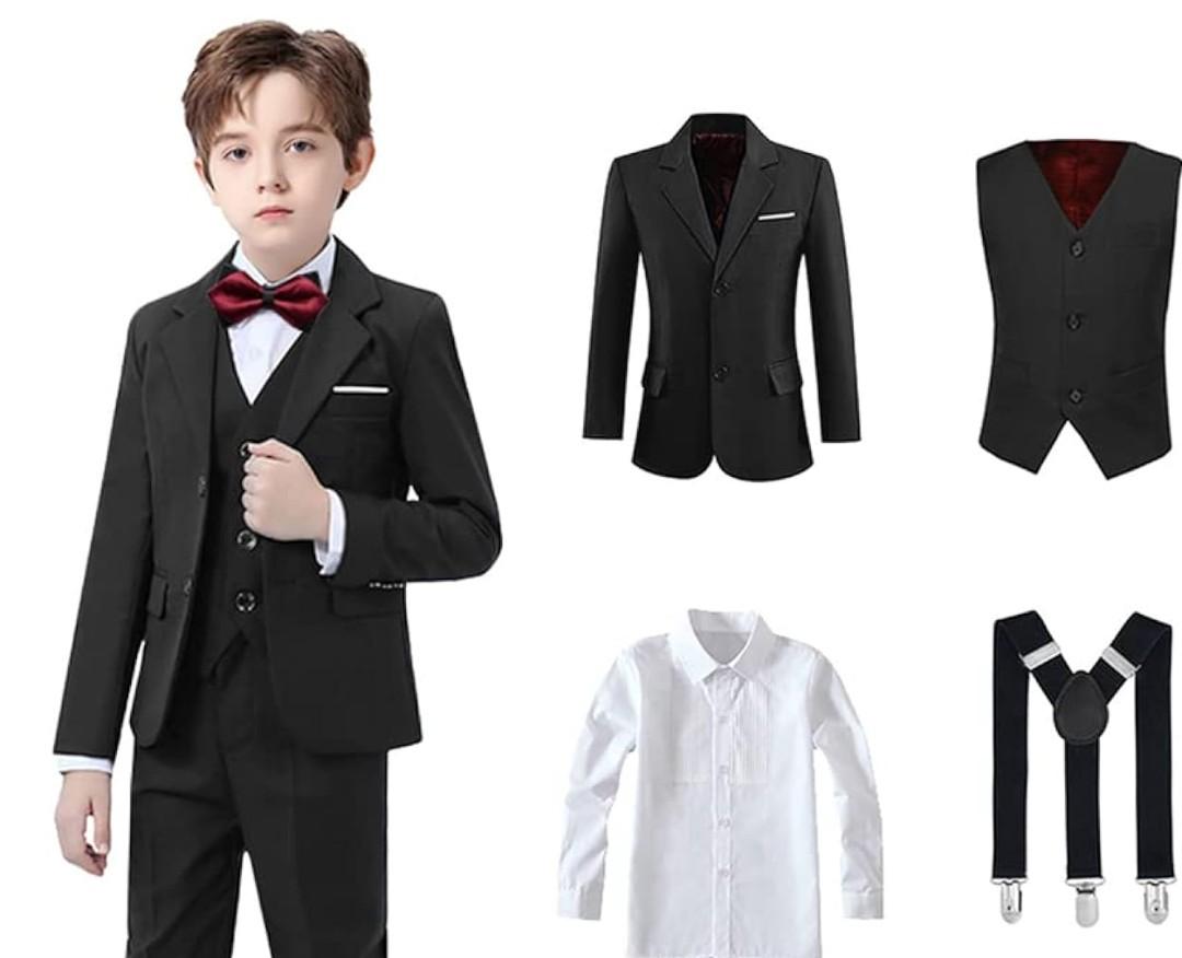 Boy's Formal Suit Set Slim Fit Kids Tuxedo Suits for Wedding Teen Toddler Boy Dress Suit Outfit 14Y