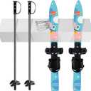 Odoland Kid's Beginner Snow Skis and Poles with Bindings, Low-Resistant Ski Boards for Age 4 and Under, Lightweight Sturdy and Safe Kids Skiing Equipment (Light Blue)