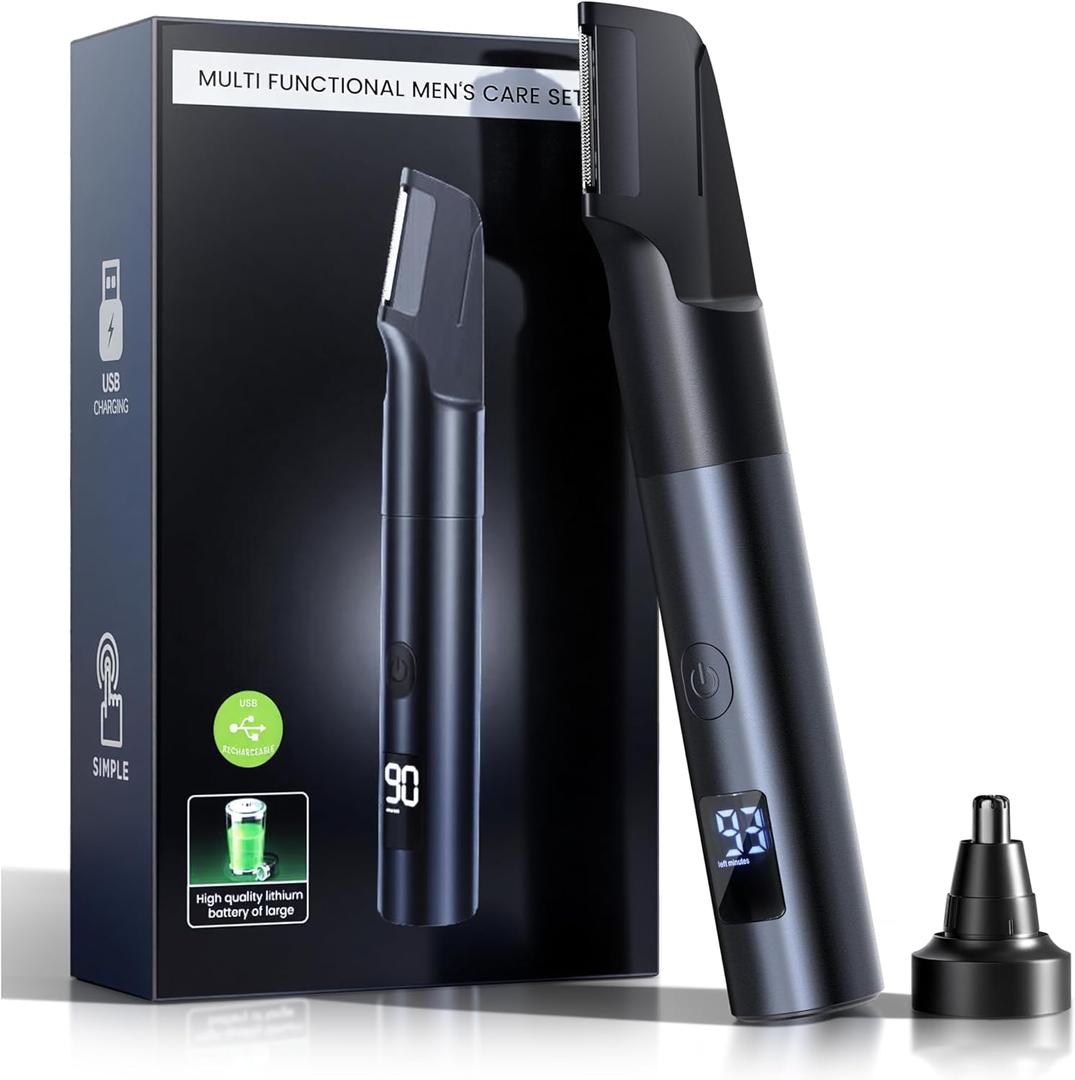 NUBACK Pubic Hair Trimmer for Men, Waterproof Men Grooming Kit with LED Display, Electric Body Hair Trimmer for Men, No-Nick Groin & Ball Shaver with Adjustable Guide Comb, USB Rechargeable