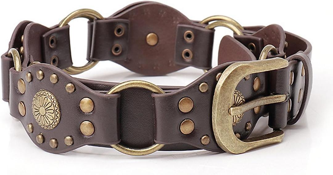 Women's Western Belt - Genuine Leather Adjustable Brown Cowgirl Belt Outfits with Chunky Buckle, Country Style for Jeans & Rodeo Outfits Fits Waist Sizes 28"- 34"