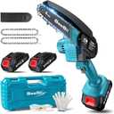 Seesii Mini Chainsaw Cordless 6-inch, Handheld Electric Power Chain Saw with 2 Batteries, for Tree Trimming Wood Cutting, Best Gifts for Dad, Husband (6-inch-two battery, Sky Blue)