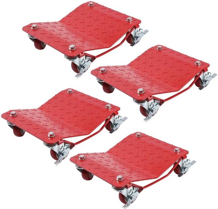 Car Dolly Set of 4 Heavy Duty 6000 Lbs Steel Wheel Dollies Red