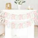 NatNarr 2 Pcs White and Pink Bow Garland, Satin Ribbon Valentines Day Decorations Pre-Strung Bow Garland Party Banner for Wedding Birthday Baby Bridal Shower