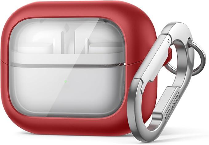 SURITCH for Samsung Galaxy Buds 3 Pro (2024) / Buds 3 (2024) / Buds3 FE (2025) Case, Magnetic Bumper Cases, Rugged Shockproof Protective Covers with Carabiner & Cleaning Kit & Removal Tool, Red