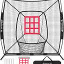 BAGAIL 7x7 ft Baseball & Softball Practice Net with Bow Frame for Batting, Hitting, Pitching, Portable Baseball Throwing Net with Strike Zone, Carry Bag, Baseball Training Aid for All Levels