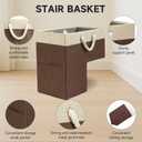 Stair Basket, 16 x 10 x 8 Inches Stair Basket for Stairs with Handle, Clothes Storage Bins, Foldable Staircase Storages Organizer, Versatile Sturdy Bag for Toys, Clothes, Books, Tools (Brown)