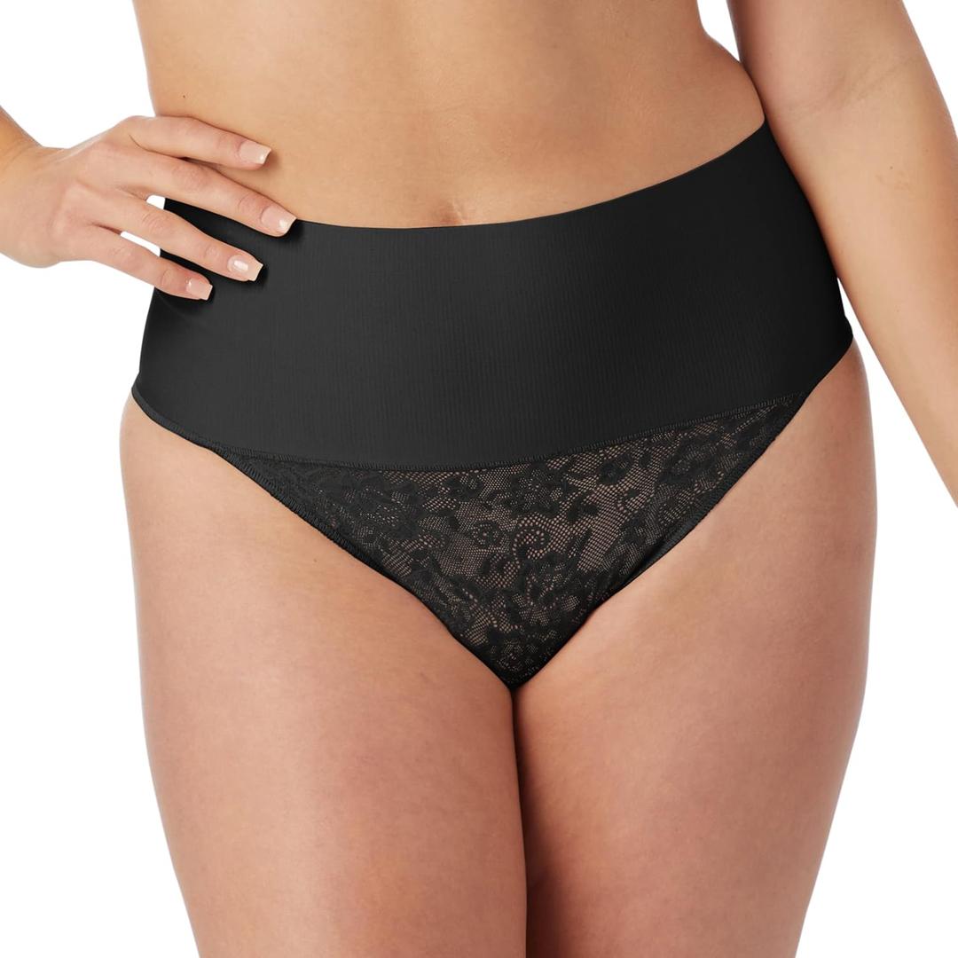 Maidenform Women's Shapewear Thong, Tummy Control Underwear , Breathable Stretch Lace Firm Control Thong Shapewear (Medium)