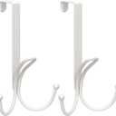 FYY Over The Door Hooks - 2 Pack Door Hangers with Sponge Pad Prevent Scratches Heavy Duty Organizer Hooks for Hanging Clothes, Robe, Towels, Hats, Bags White, Fit 1.2-1.47 inch Door