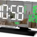 SZELAM Digital Clock,Alarm Clock Bedside,7.3'' Large LED Mirror with Date Display,Temperature,Dual Alarm with 3 Mode,Brightnee Adjust,DST,USB C Charging Port,5 Levels Volume for Desk Bedroom Teens