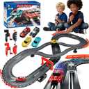 Slot Car Race Track Sets with 4 High-Speed Racing Cars, 2 Control Method Hand-cranked and Electric Generator, Car with Dual Racing Lap Counter Circular Overpass Track Toys Gifts for Kids and Adults