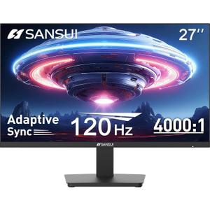 SANSUI 27 Inch Computer Monitor 120Hz, FHD 1080P Flat Monitor, HDMI DP Ports FreeSync, HDR 110% sRGB, Tilt Adjustable Frameless VESA Compatible for Office and Home (ES-27F2, HDMI Cable Included) (Black)