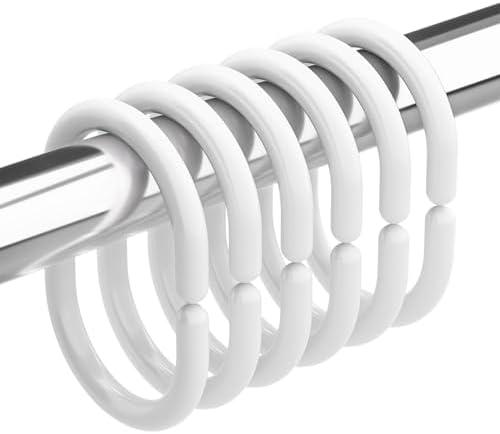 Amazer White Shower Curtain Hooks Rings, 24 Pcs Plastic Shower Curtain Rings, Plastic Shower Curtain Hooks for Bathroom Shower Rod, White Shower Hooks Rings Loops for Shower Curtain