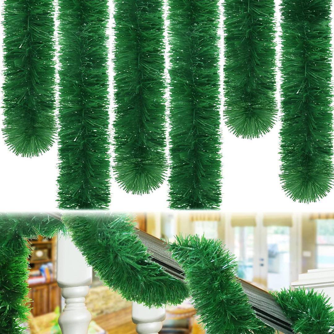 50 Feet Green Tinsel Garland, Artificial Christmas Pine Decorative Garland for Holiday Wedding Decoration