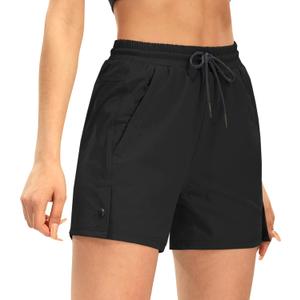 AFITNE Women's 4" Hiking Shorts Quick Dry Lightweight Outdoor Shorts Travel Athletic Golf Shorts with Pockets Water Resistant (X-Large, Black)
