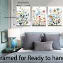 3-Pcs Framed Watercolor Daisy Flower Canvas Wall Art Colorful Plant Decor Pink Wildflower Pictures Print Farmhouse Floral Painting Wall decor for Living Room Bedroom Bathroom 16x24Inch